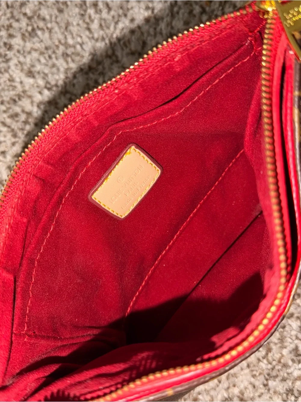 Louis Vuitton Monogram Canvas Crossbody with Bright Red Trim and Gold Chain